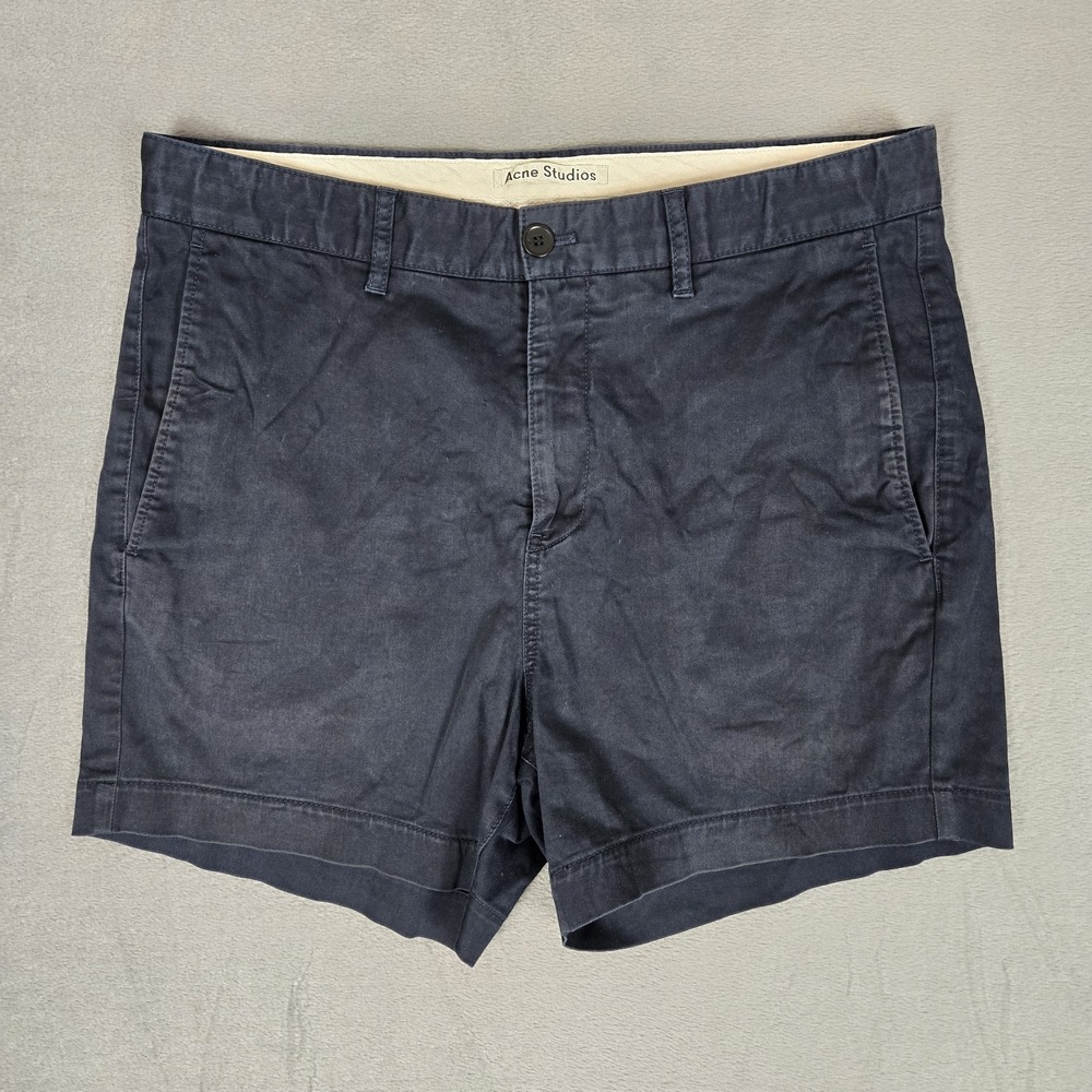 Acne Studios Shorts Mens 34 Blue Seymour Satin Chino Stretch Cotton Casual